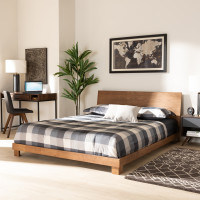 Baxton Studio MG-0050-Ash Walnut-Queen Baxton Studio Haines Modern and Contemporary Walnut Brown Finished Wood Queen Size Platform Bed